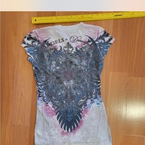 Angel and diamonds t shirt small white pink blue